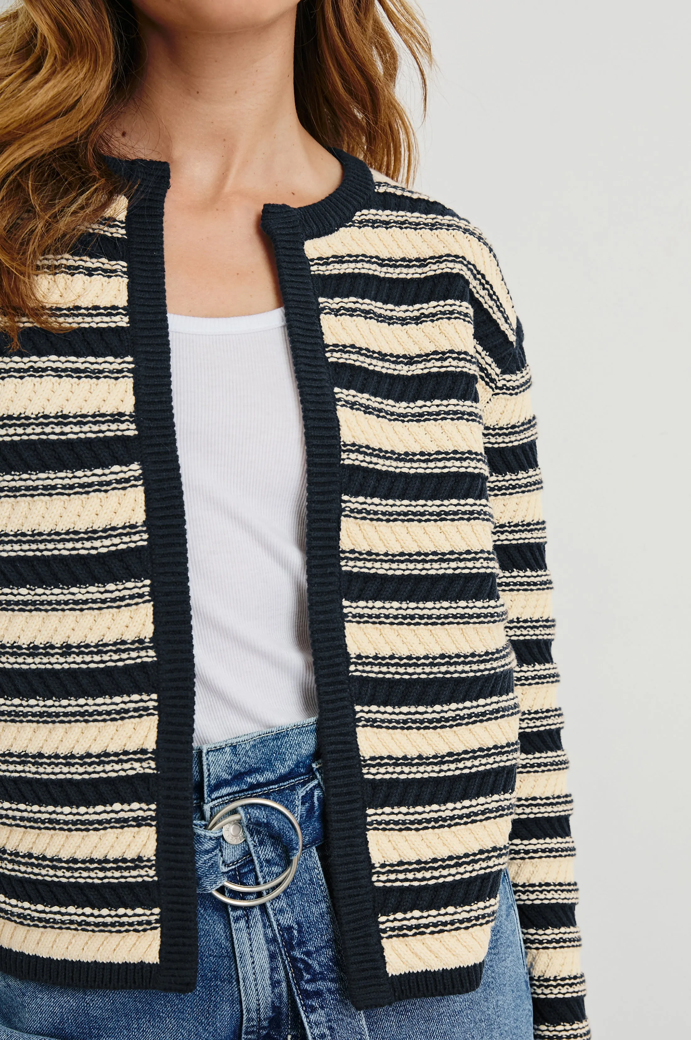 NELLY CARDIGAN - NAVY OAT STRIPE