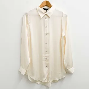 New Look Blouse Size 12 Ivory Satin Silky Oversized Long Sleeve