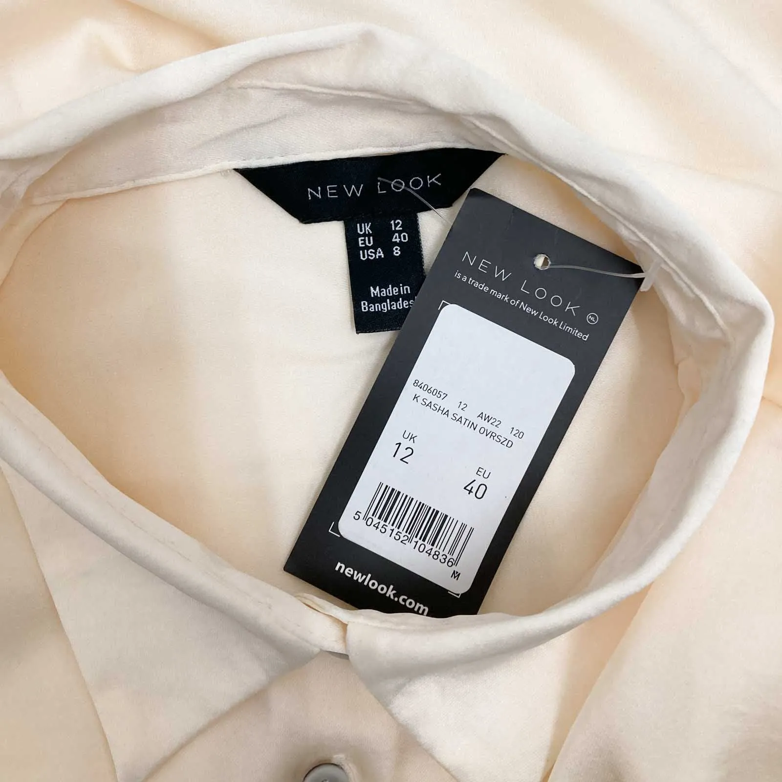 New Look Blouse Size 12 Ivory Satin Silky Oversized Long Sleeve