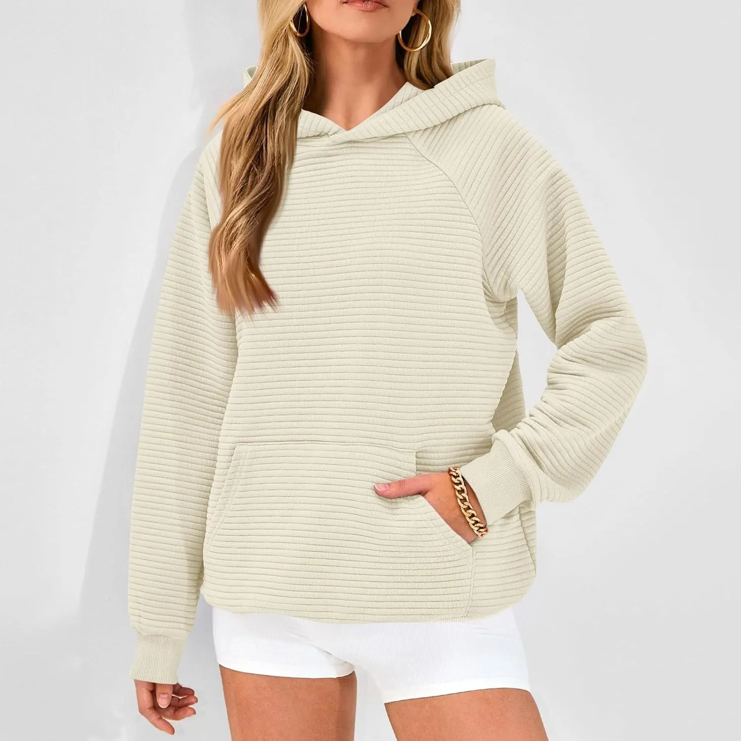 Oversized Hoodies for Women Y2k Raglan Sleeve Ribbed Knit Hooded Sweatshirt Casual Loose Pullover Sweater with Pockets
