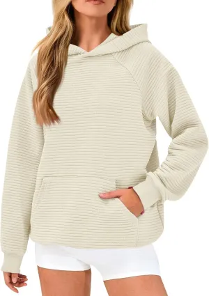 Oversized Hoodies for Women Y2k Raglan Sleeve Ribbed Knit Hooded Sweatshirt Casual Loose Pullover Sweater with Pockets