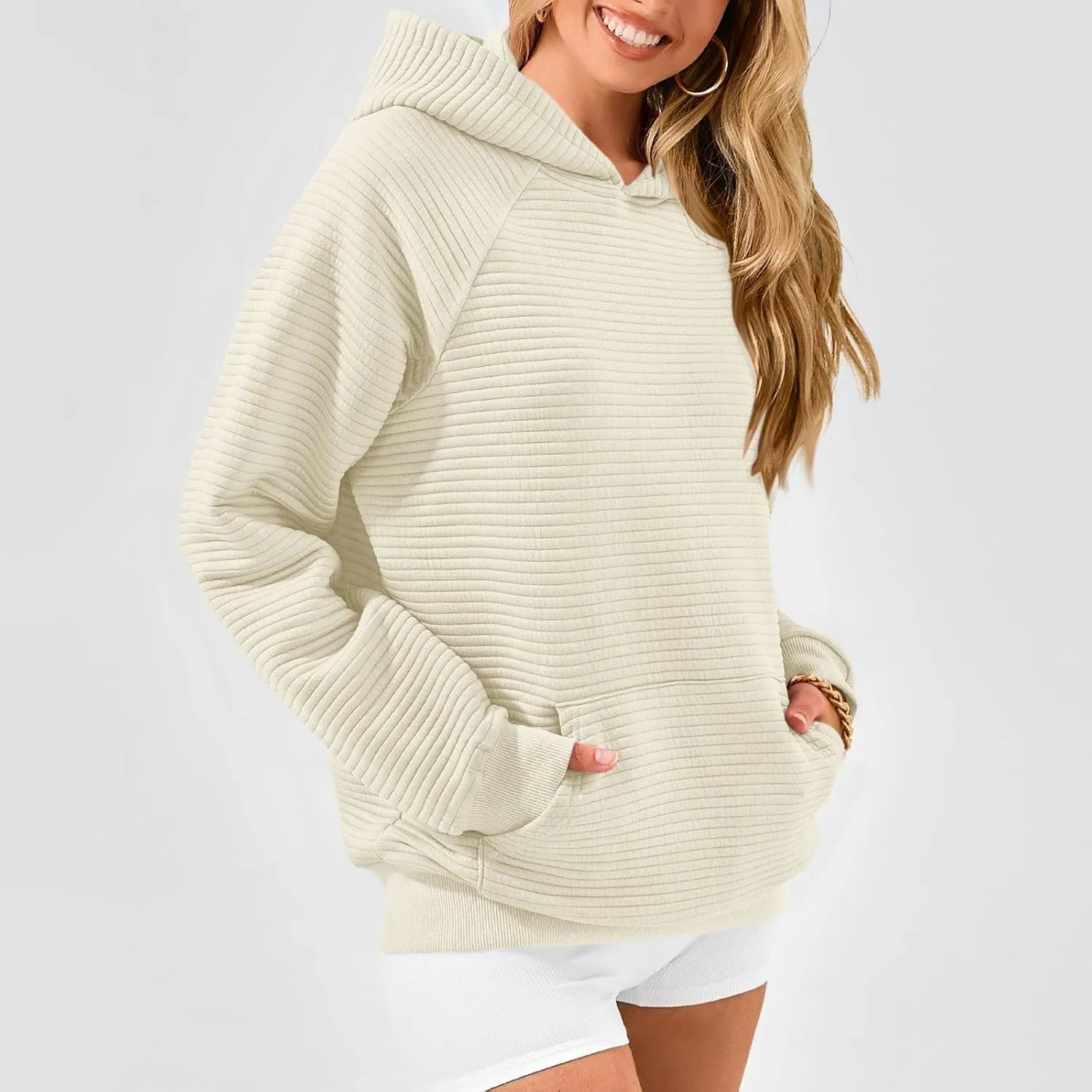 Oversized Hoodies for Women Y2k Raglan Sleeve Ribbed Knit Hooded Sweatshirt Casual Loose Pullover Sweater with Pockets