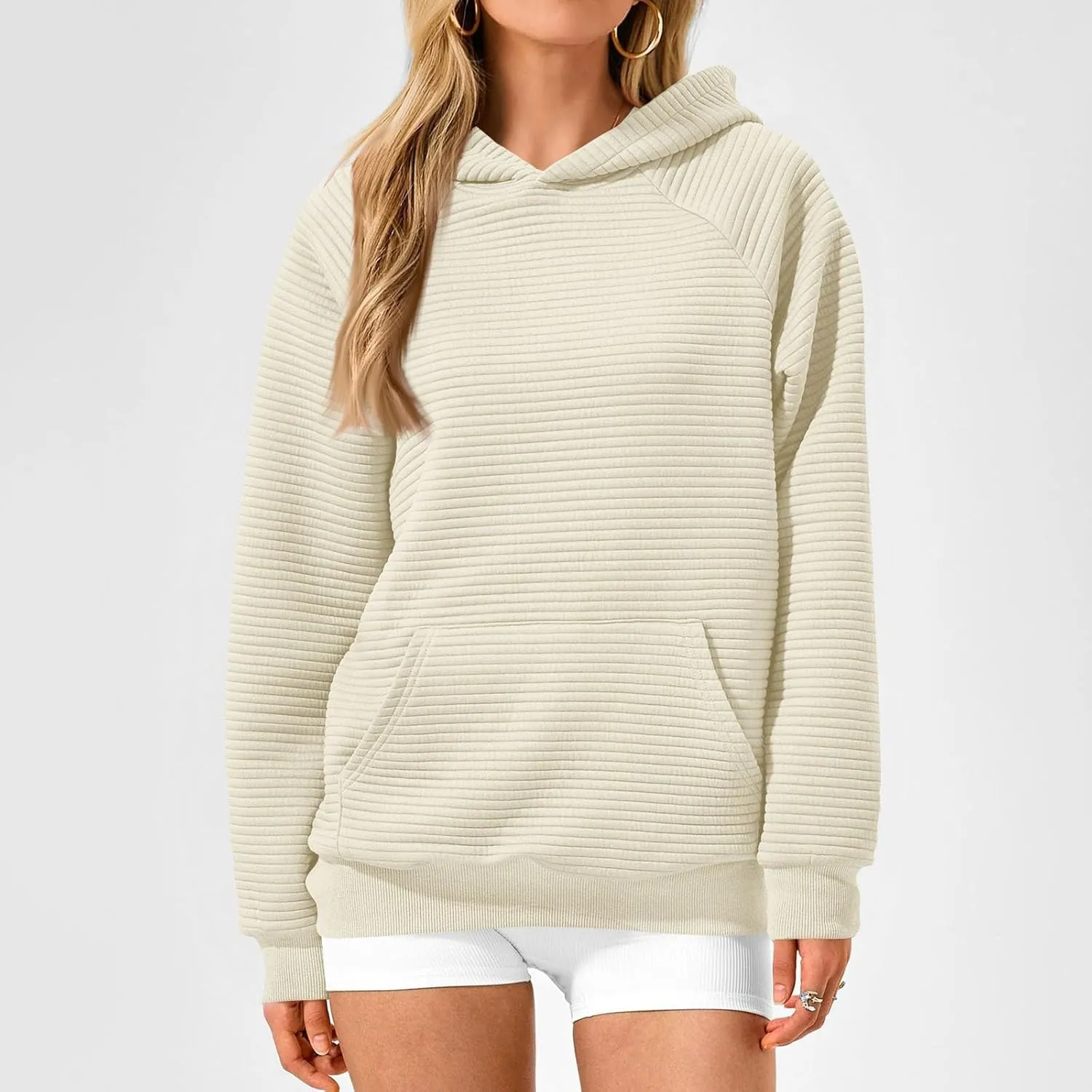 Oversized Hoodies for Women Y2k Raglan Sleeve Ribbed Knit Hooded Sweatshirt Casual Loose Pullover Sweater with Pockets