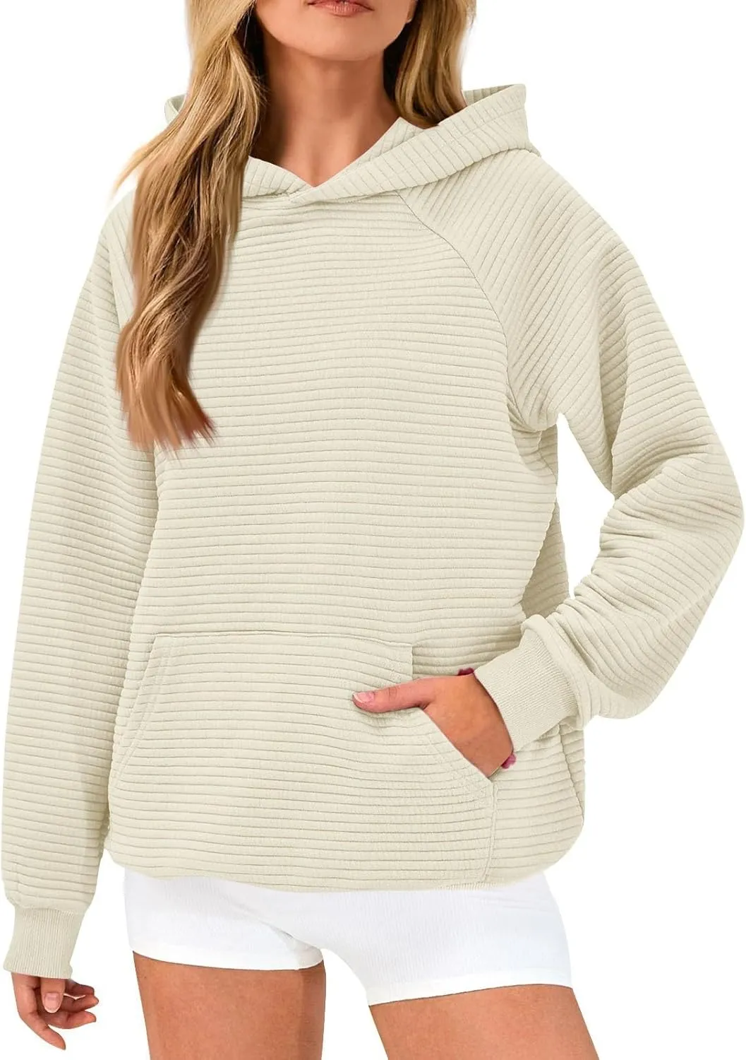 Oversized Hoodies for Women Y2k Raglan Sleeve Ribbed Knit Hooded Sweatshirt Casual Loose Pullover Sweater with Pockets