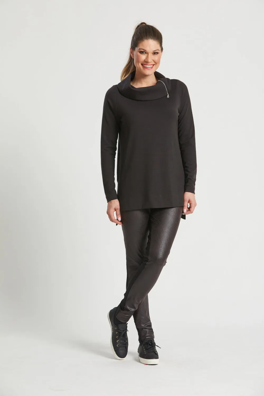 Paula Ryan Eco Leather Roma Pant-Hickory/Black
