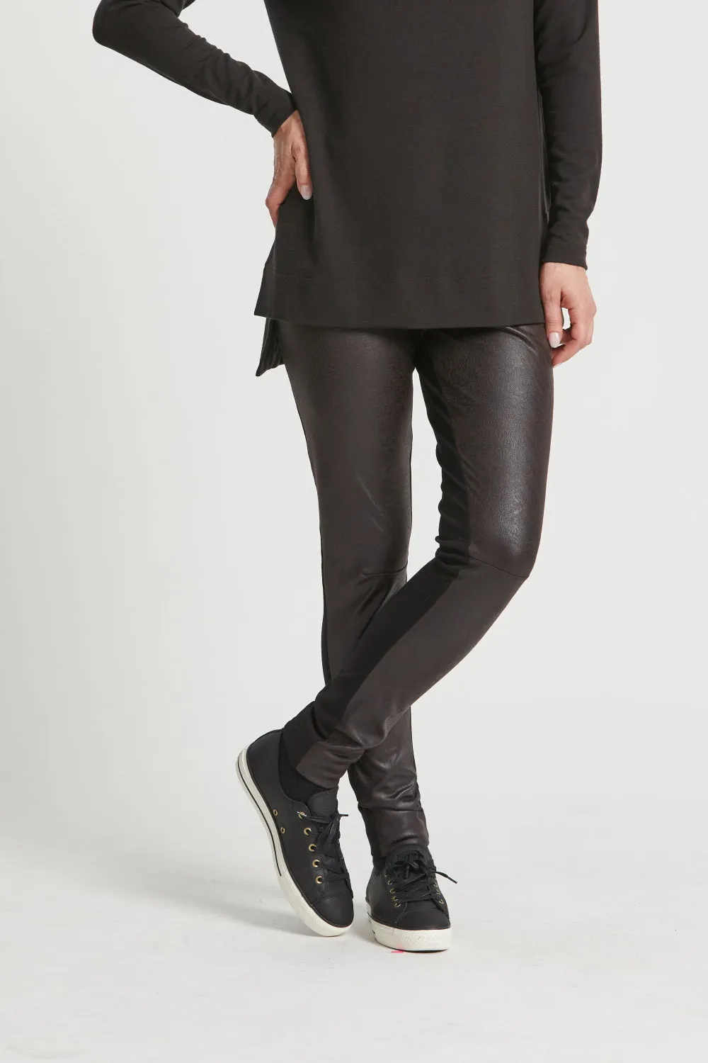 Paula Ryan Eco Leather Roma Pant-Hickory/Black