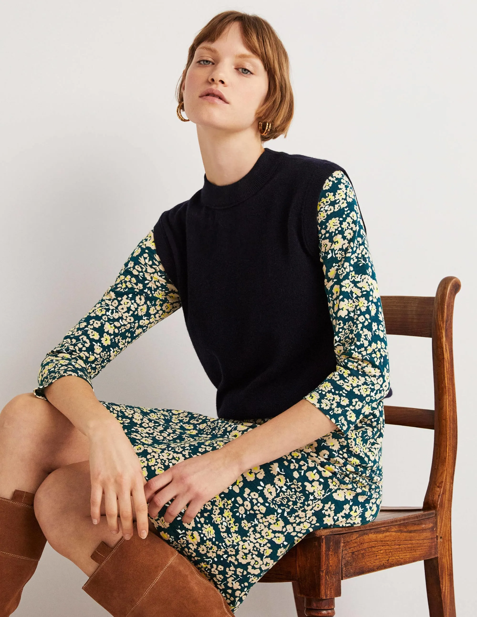 Penny Jersey Dress-Seaweed, Heart Bloom