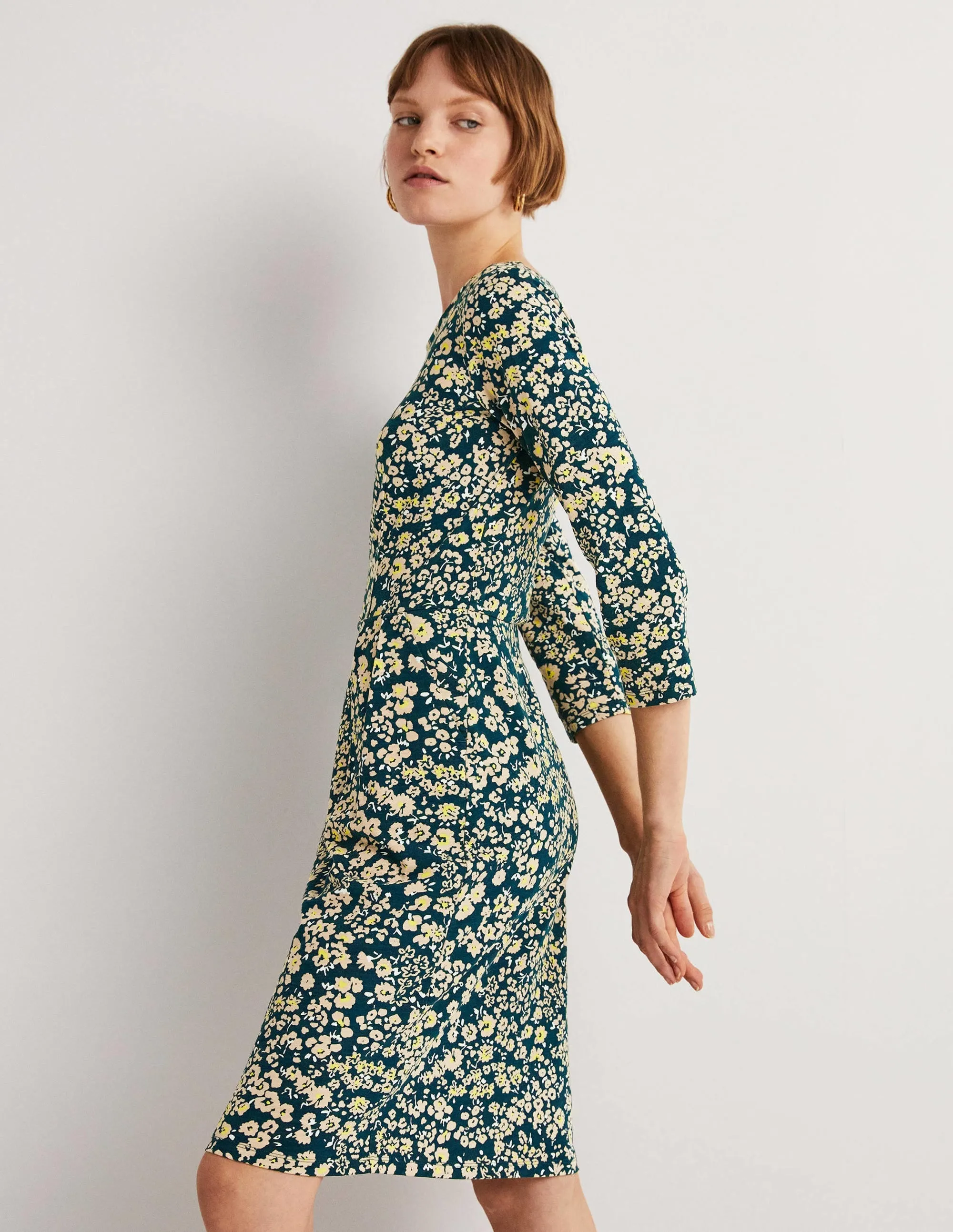 Penny Jersey Dress-Seaweed, Heart Bloom