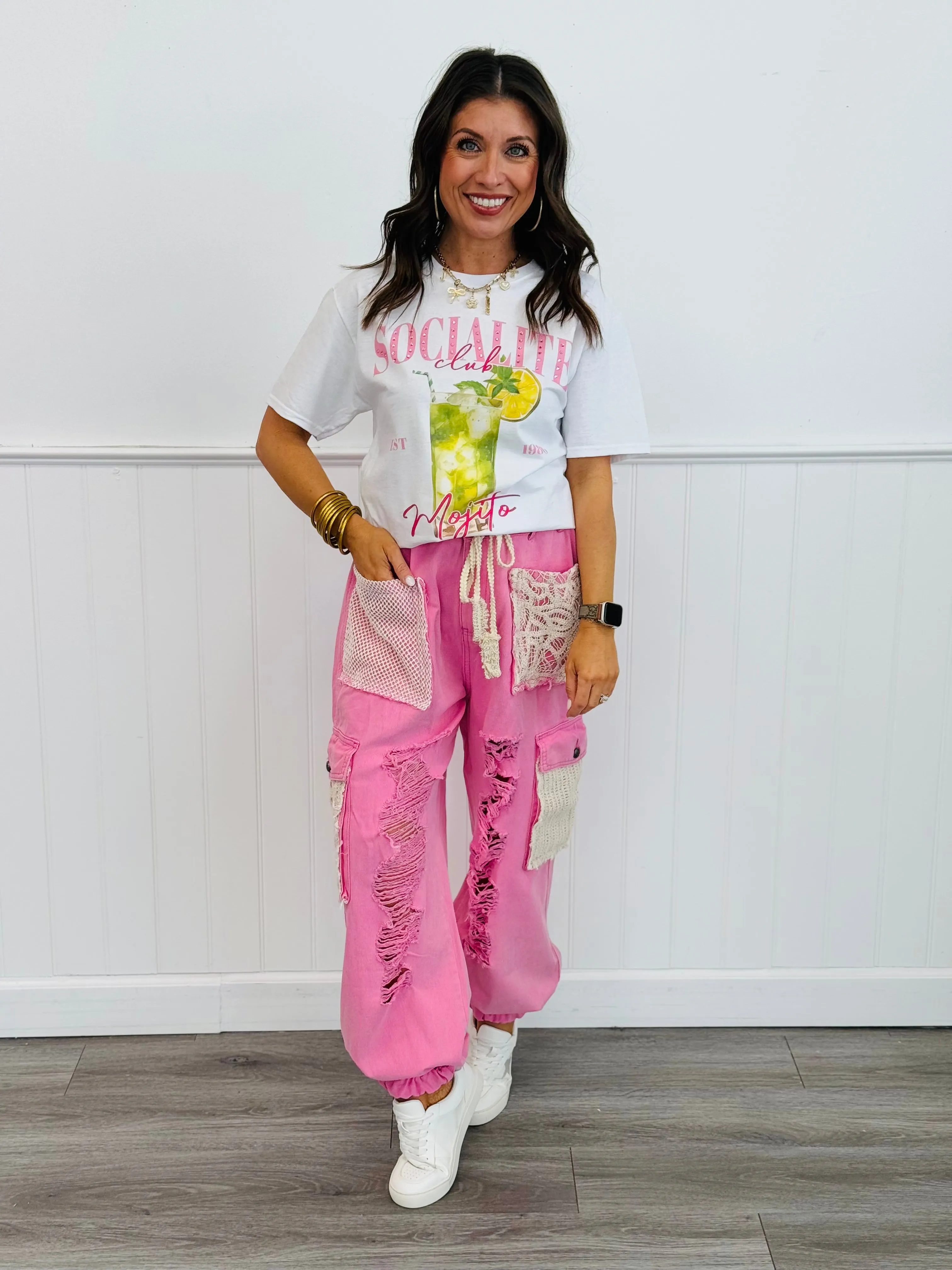 POL Distressed Barbie Pink & Lace Jogger Pants (Reg)
