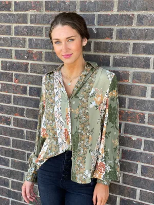 Priscilla Olive Floral Button Up