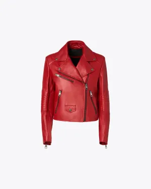 RED BIKER LAMB JACKET