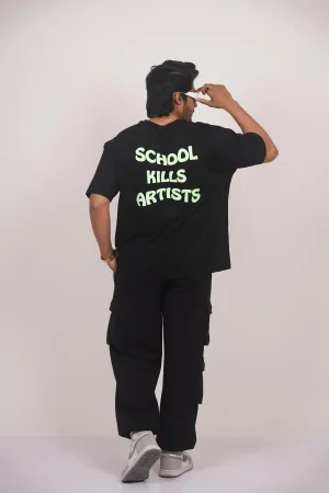 School Kills Artist (Green Glow) Drop:Sleeved Tee   For Men and Women