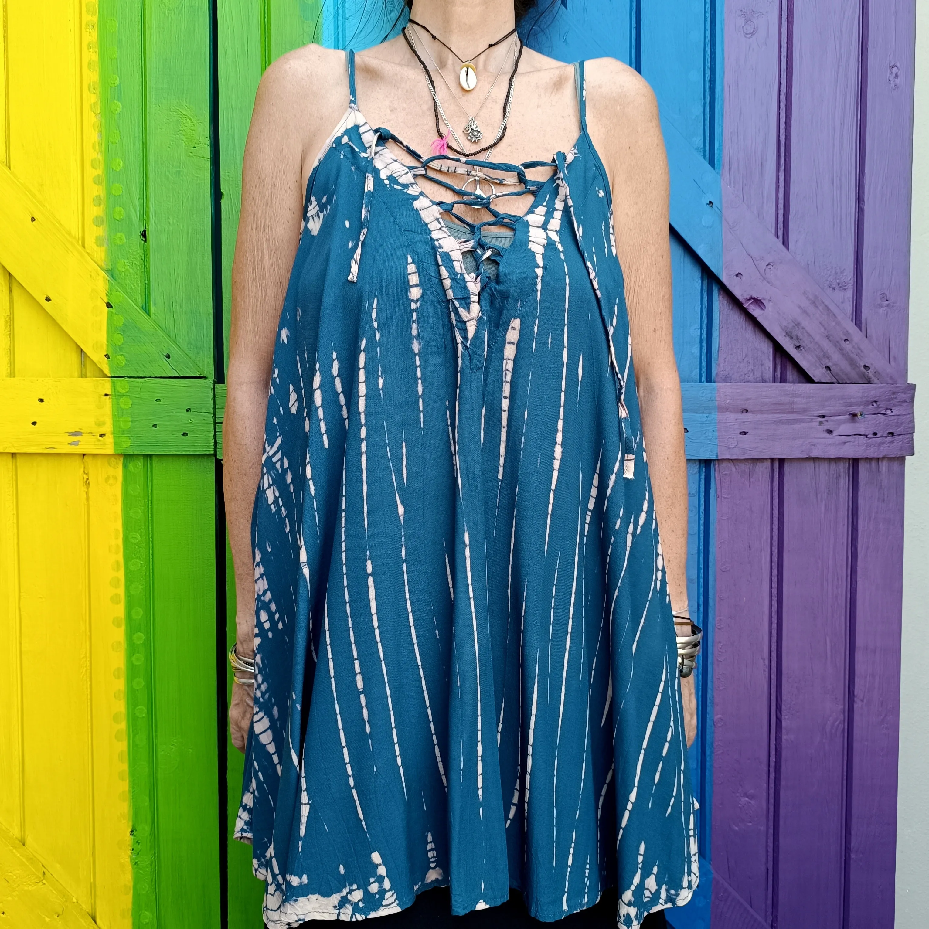 Sleeveless Strappy Short Length Tie Dye Dress or Top