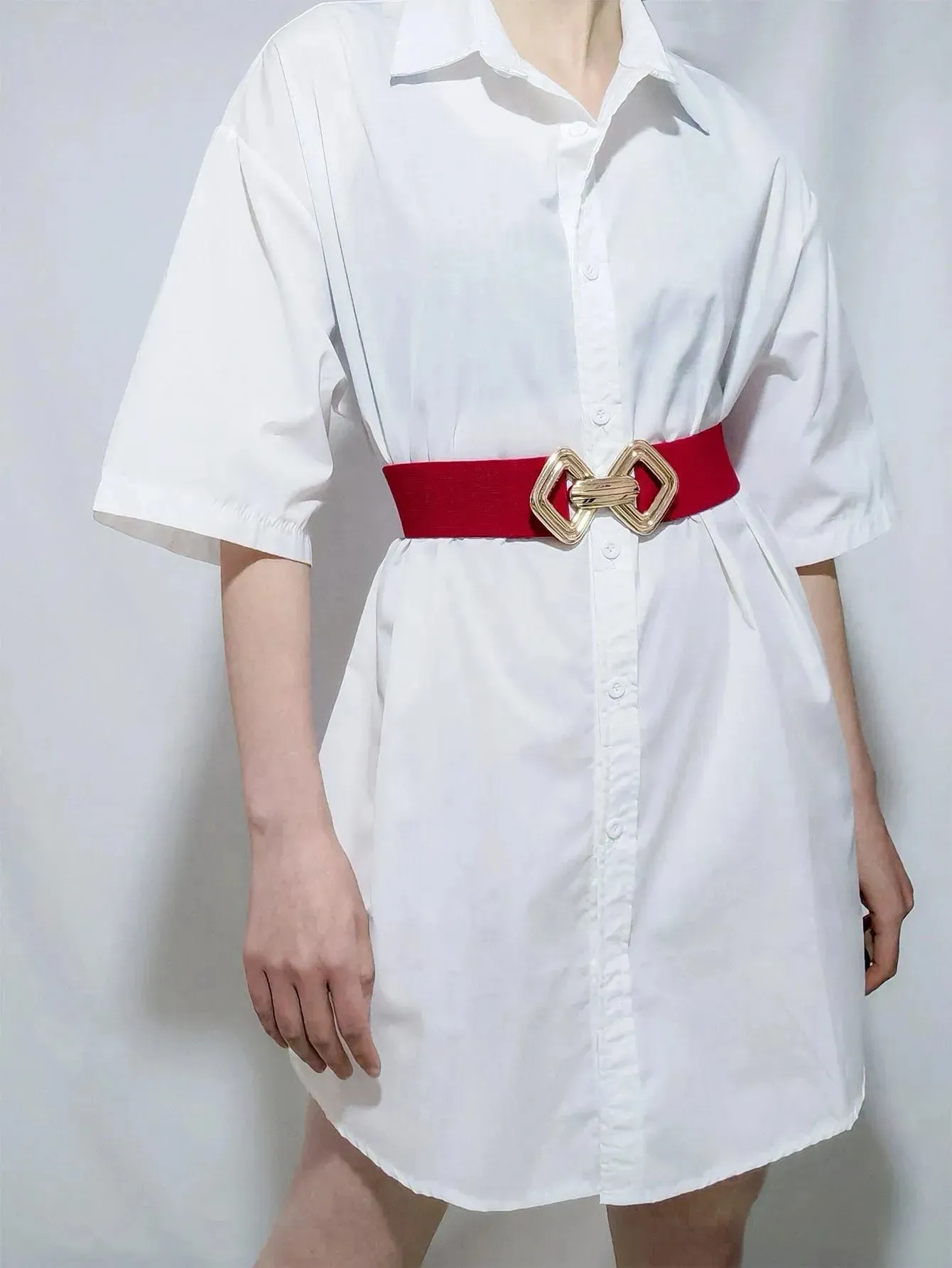 Stylish Geometric Buckle Wide Elastic Belt