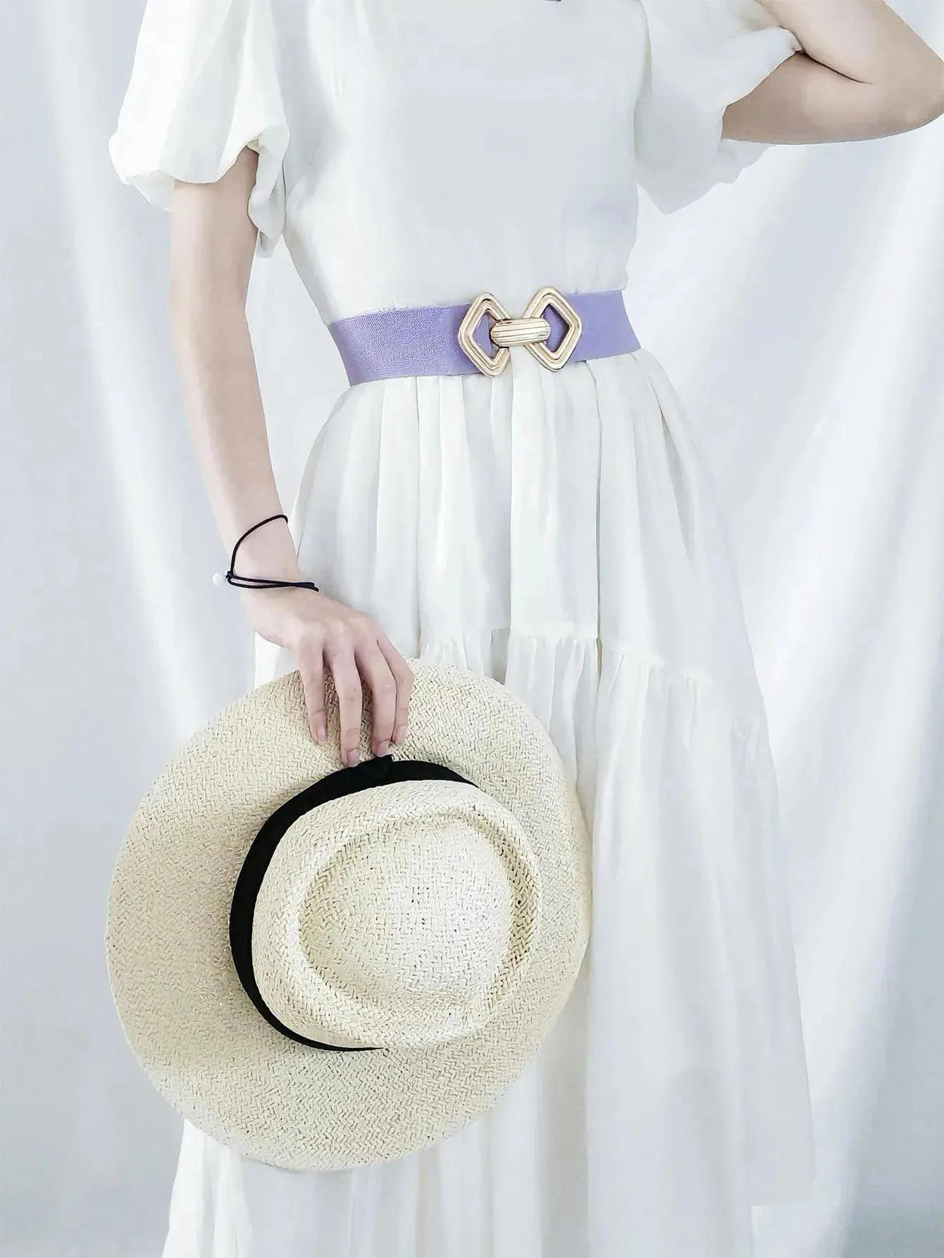 Stylish Geometric Buckle Wide Elastic Belt