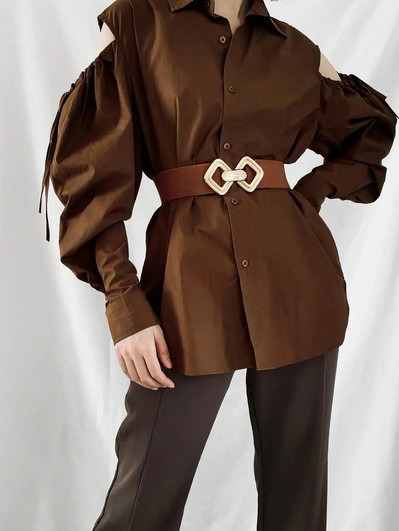 Stylish Geometric Buckle Wide Elastic Belt