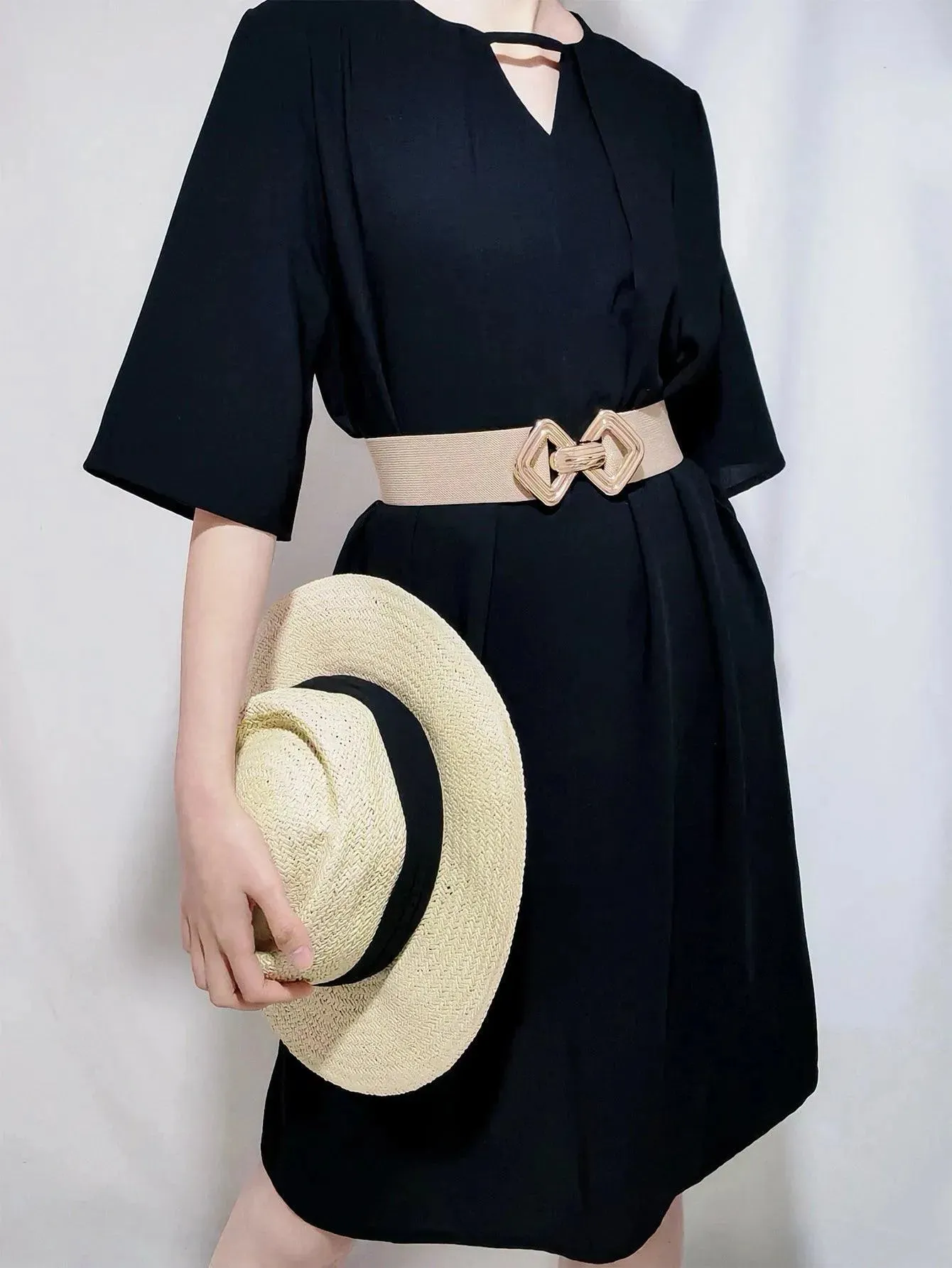 Stylish Geometric Buckle Wide Elastic Belt