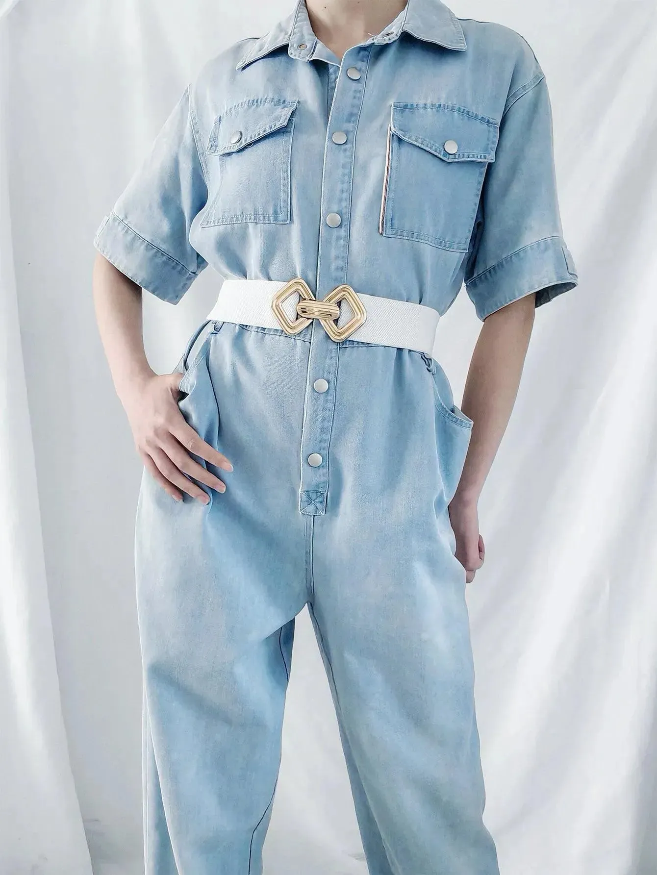 Stylish Geometric Buckle Wide Elastic Belt
