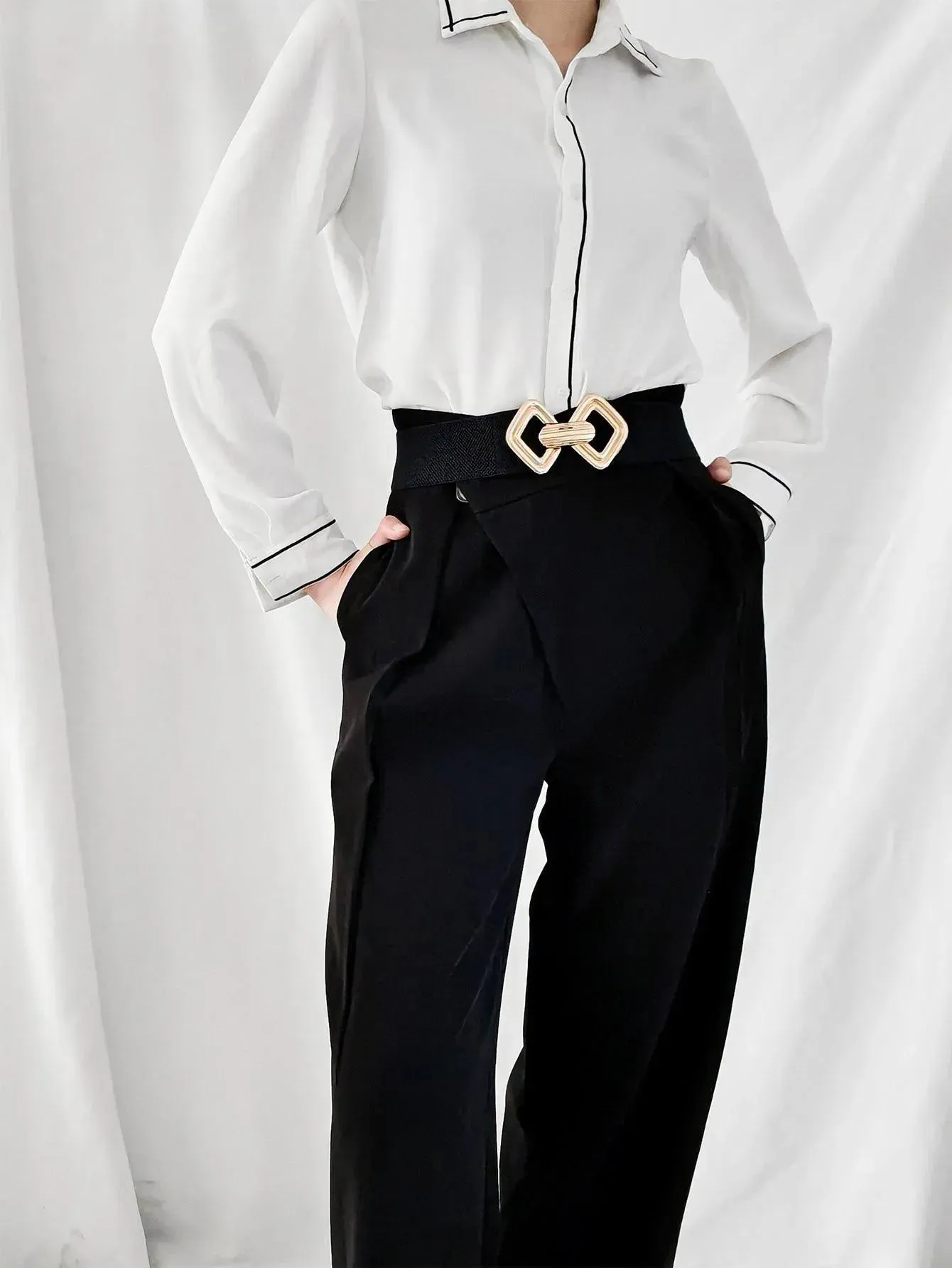 Stylish Geometric Buckle Wide Elastic Belt
