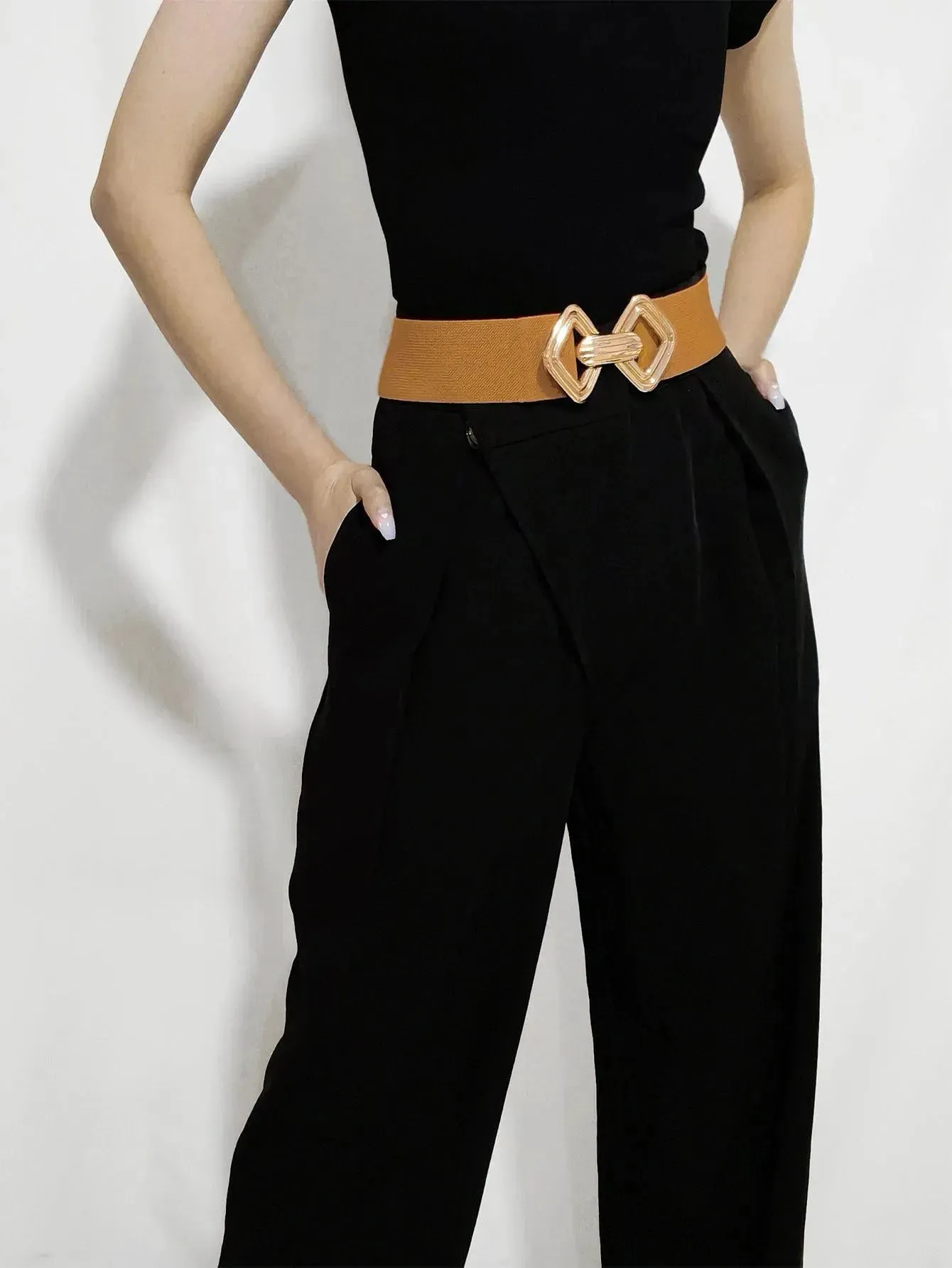 Stylish Geometric Buckle Wide Elastic Belt