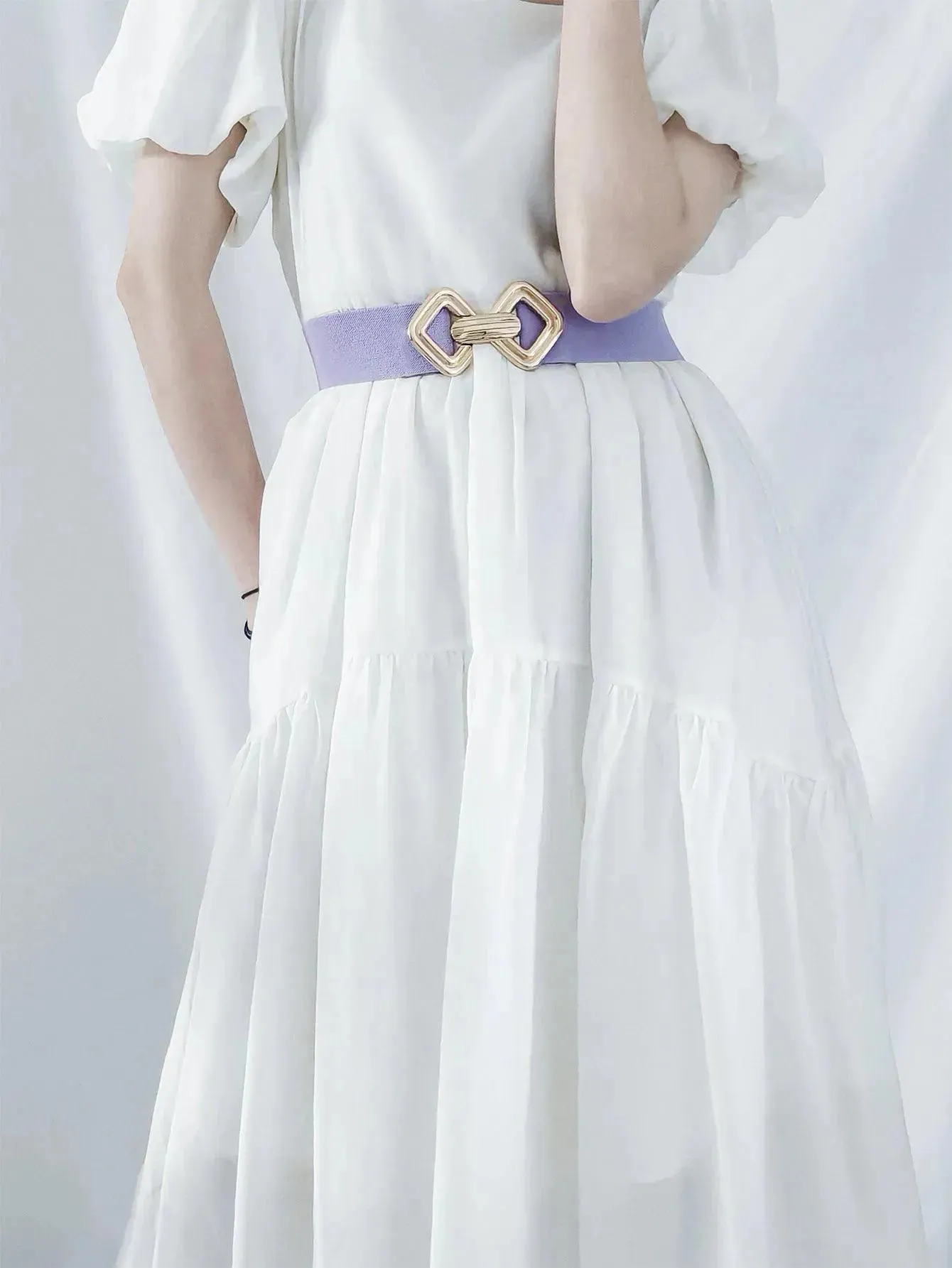 Stylish Geometric Buckle Wide Elastic Belt