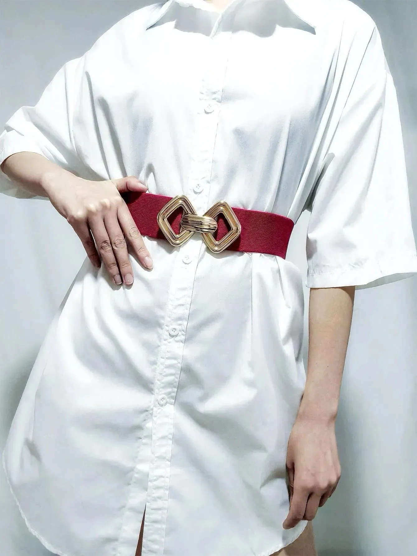 Stylish Geometric Buckle Wide Elastic Belt
