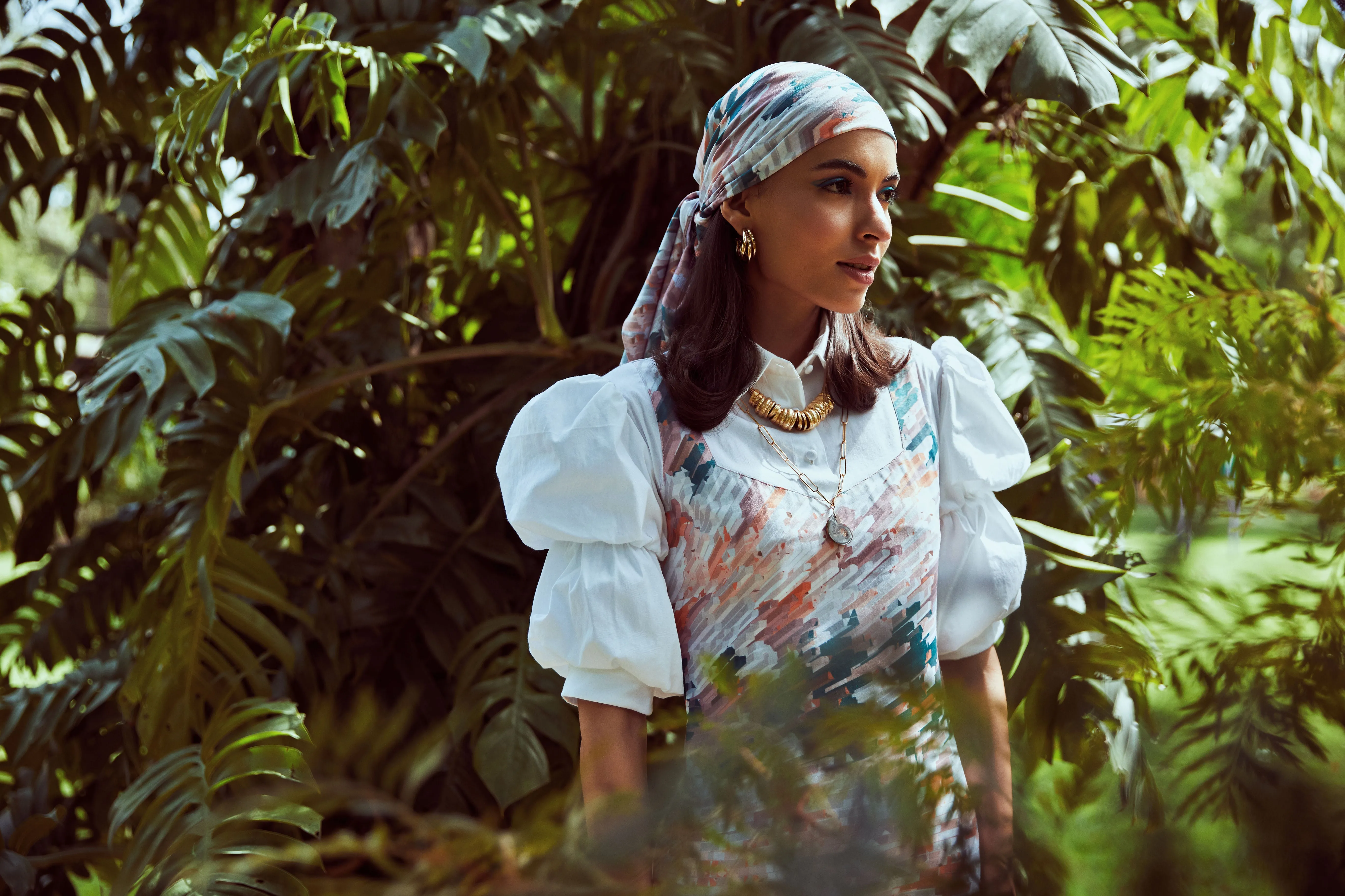 Sunset Sky Puff Sleeve Printed Cord Set