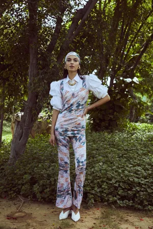 Sunset Sky Puff Sleeve Printed Cord Set