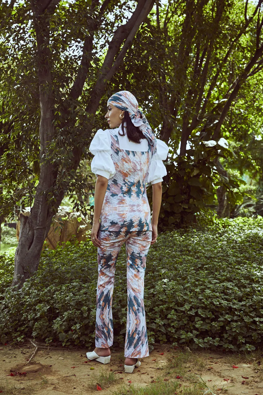 Sunset Sky Puff Sleeve Printed Cord Set