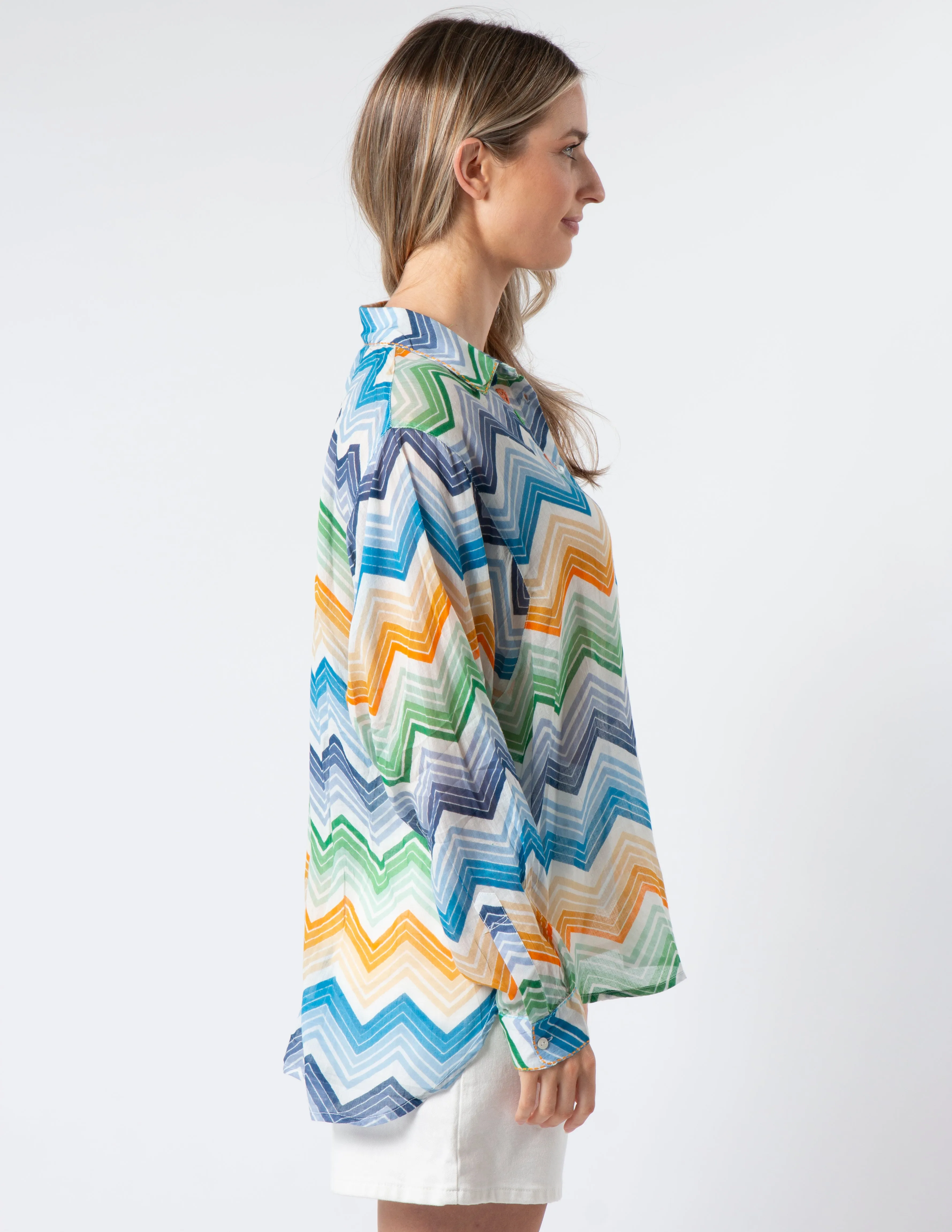 Syros Blouse - Zig Zag Green