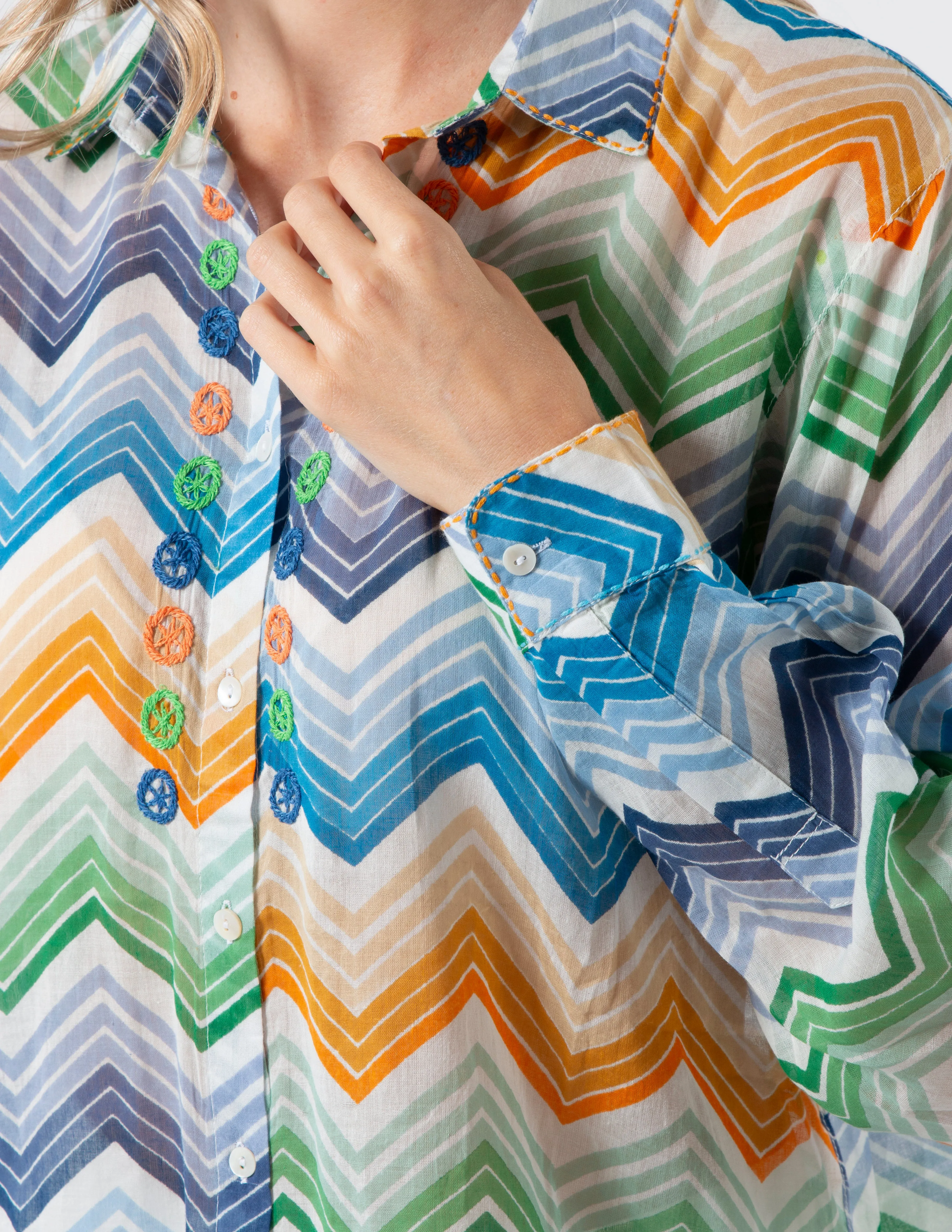 Syros Blouse - Zig Zag Green