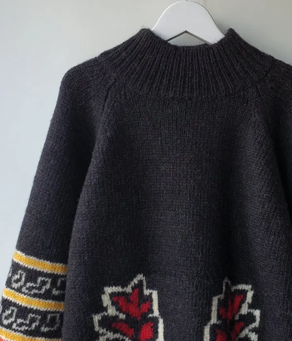 TAN/PAINTING JAQUARD PULLOVER(BLACK)