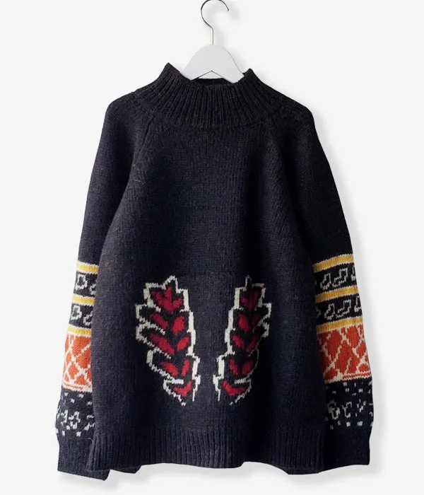 TAN/PAINTING JAQUARD PULLOVER(BLACK)