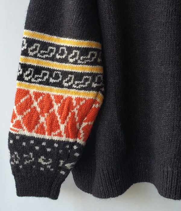 TAN/PAINTING JAQUARD PULLOVER(BLACK)