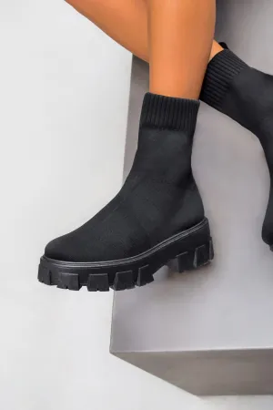 TASMIN Chunky Sock Fit Ankle Boots - Black