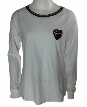 Tommy Hilfiger Women's Heart logo Striped Trim Top White
