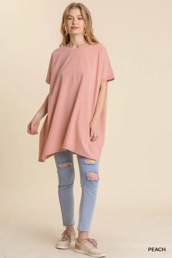 Umgee Kyla Boxy Cotton Knit Womens Tunic Oversized Peach S-L