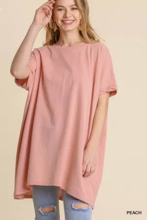 Umgee Kyla Boxy Cotton Knit Womens Tunic Oversized Peach S-L