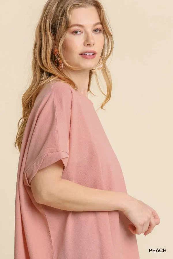 Umgee Kyla Boxy Cotton Knit Womens Tunic Oversized Peach S-L