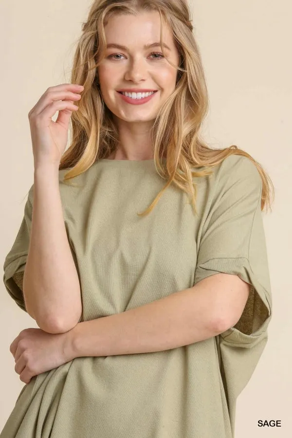 Umgee Kyla Boxy Cotton Knit Womens Tunic Oversized Sage S-L