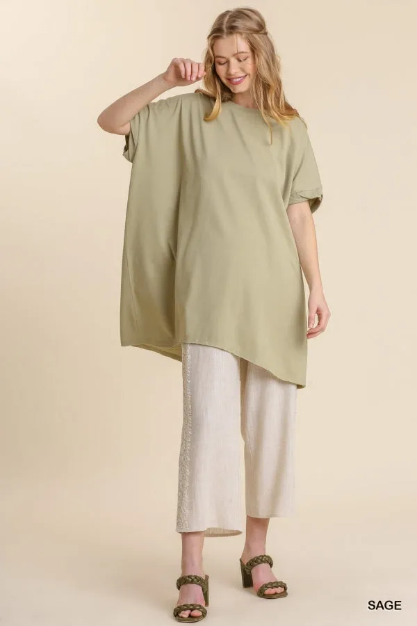 Umgee Kyla Boxy Cotton Knit Womens Tunic Oversized Sage S-L