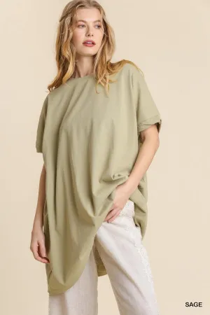 Umgee Kyla Boxy Cotton Knit Womens Tunic Oversized Sage S-L