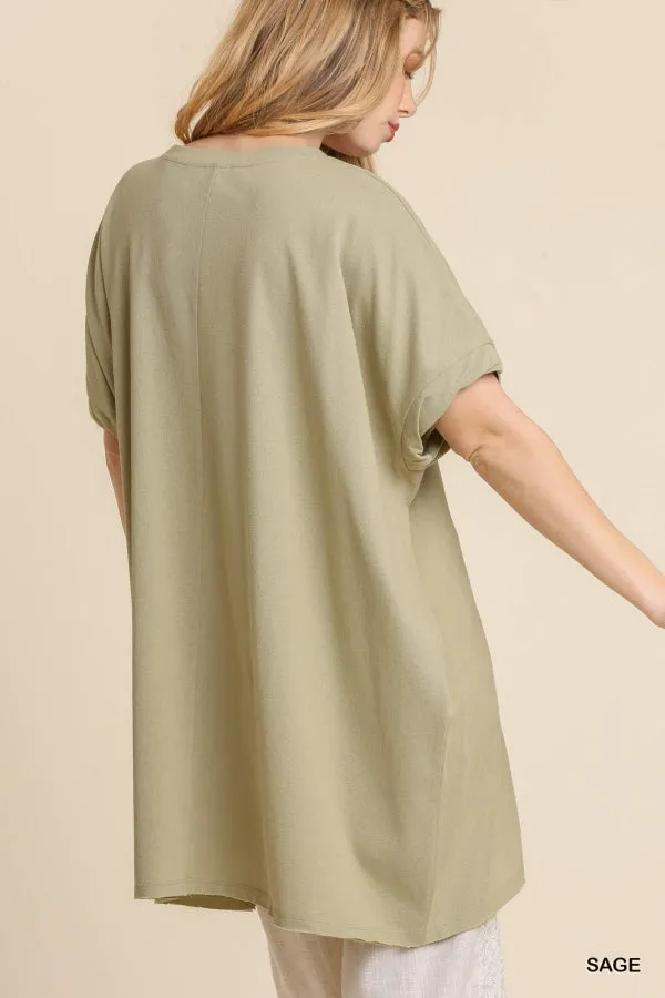 Umgee Kyla Boxy Cotton Knit Womens Tunic Oversized Sage S-L