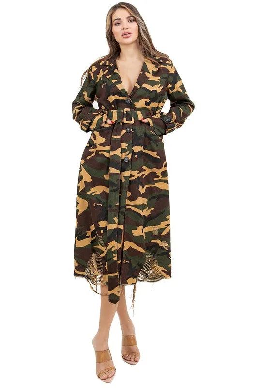 Urban Warrior Camo Trench Coat – Bold & Chic Military-Inspired Outerwear