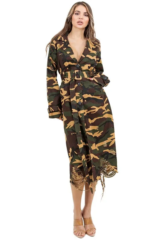 Urban Warrior Camo Trench Coat – Bold & Chic Military-Inspired Outerwear