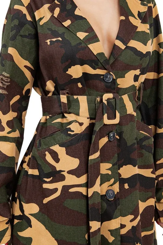 Urban Warrior Camo Trench Coat – Bold & Chic Military-Inspired Outerwear