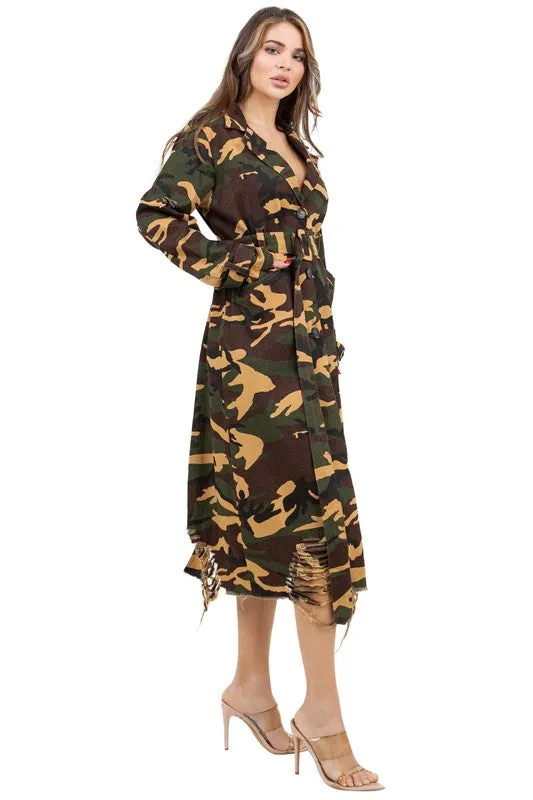 Urban Warrior Camo Trench Coat – Bold & Chic Military-Inspired Outerwear