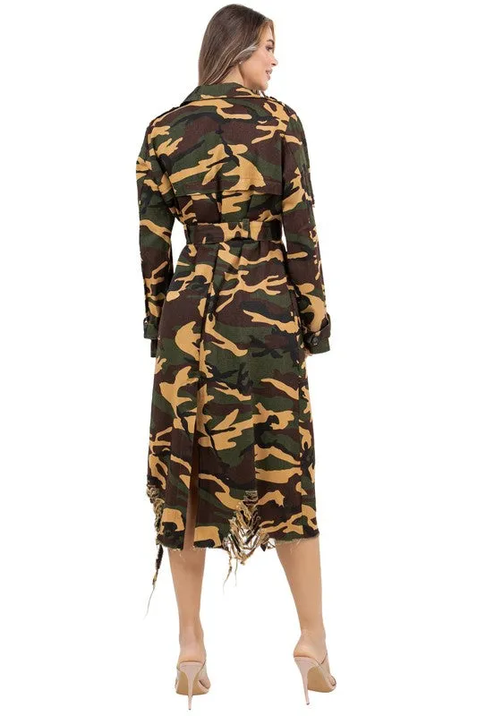 Urban Warrior Camo Trench Coat – Bold & Chic Military-Inspired Outerwear