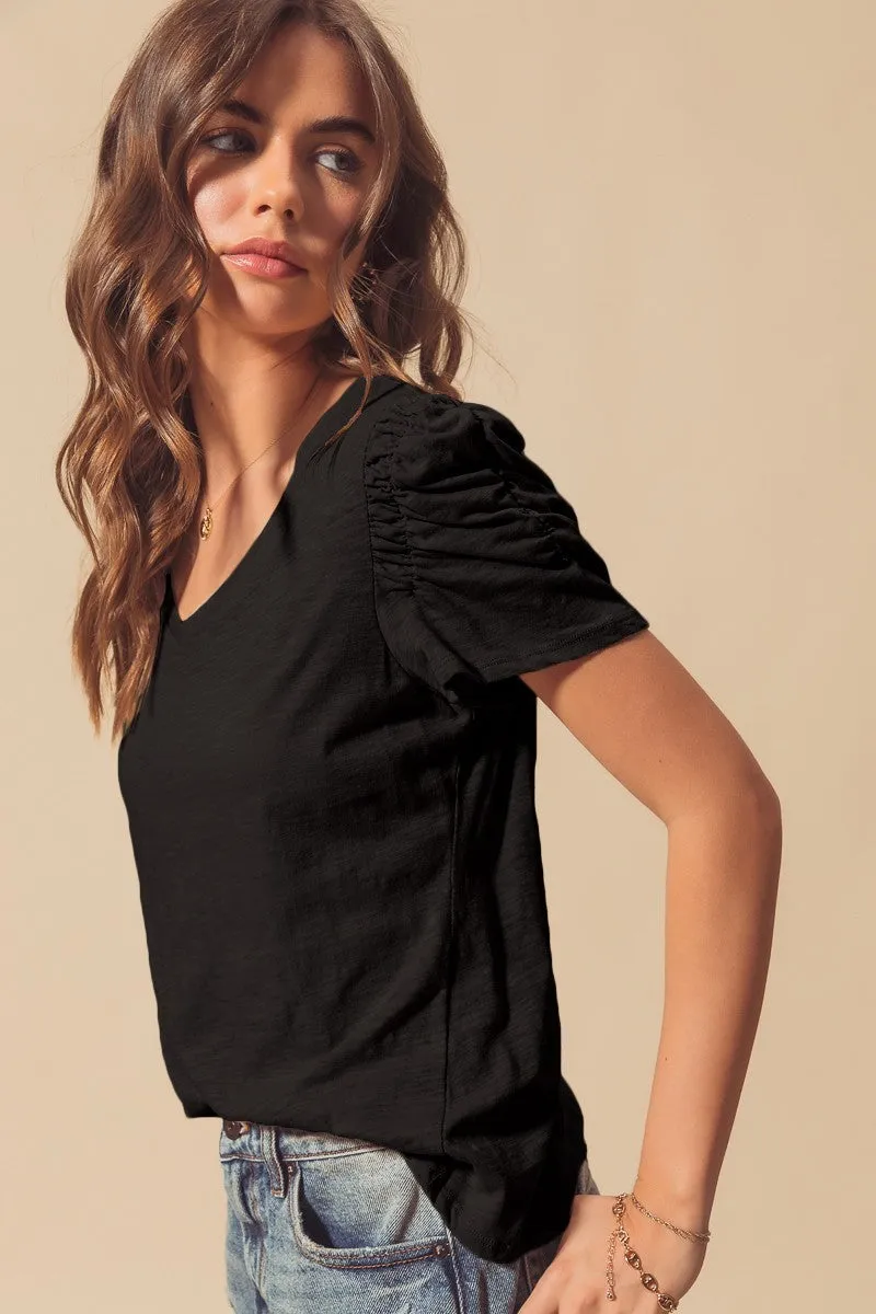 V NECK RELAXED FIT SLUB KNIT TOP