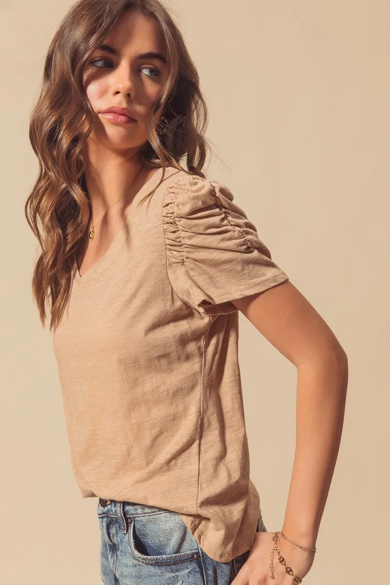 V NECK RELAXED FIT SLUB KNIT TOP
